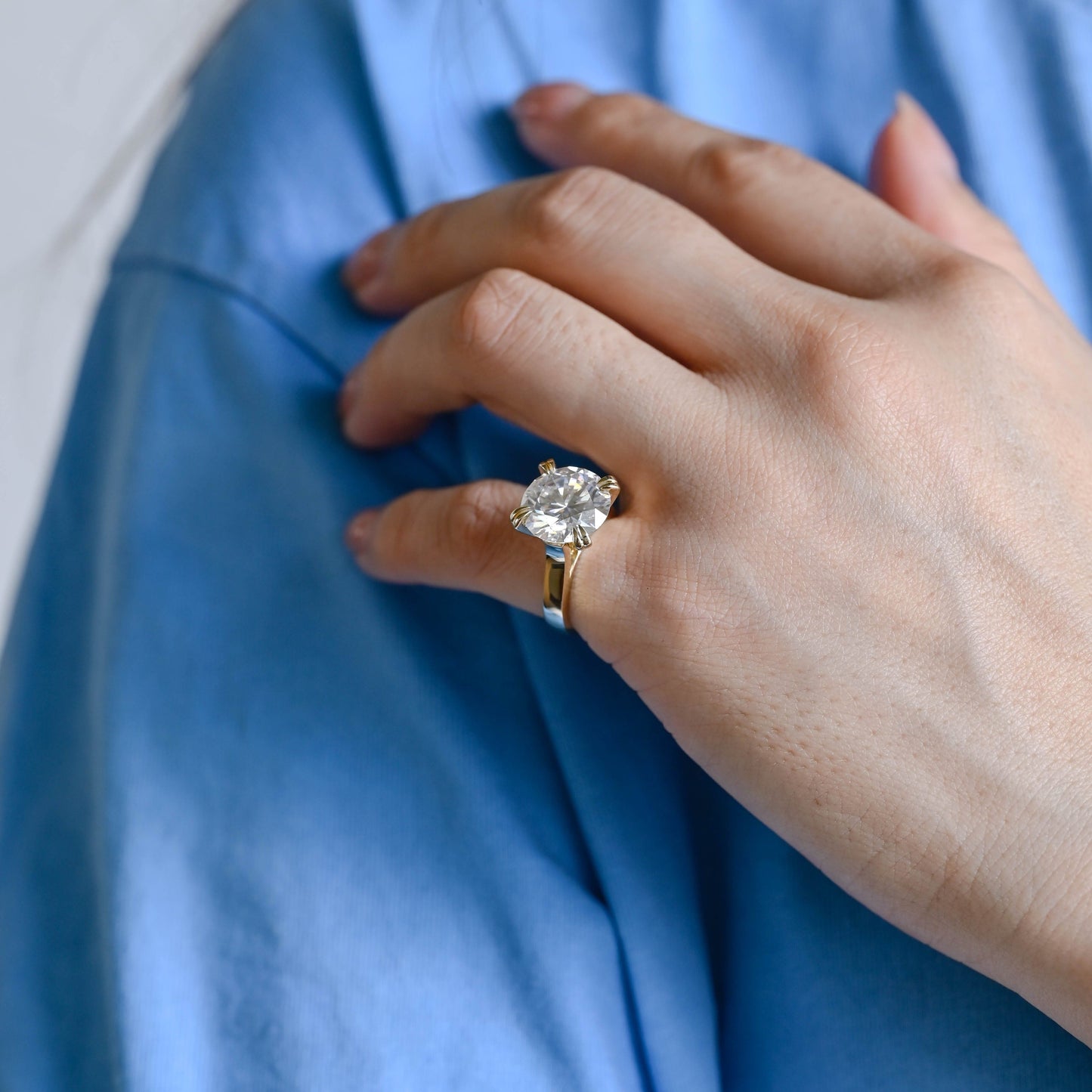 SquareJewelry round cut moissanite engagement ring Solid Gold Thick Solitaire Round Cut Moissanite Engagement Ring (Copy)