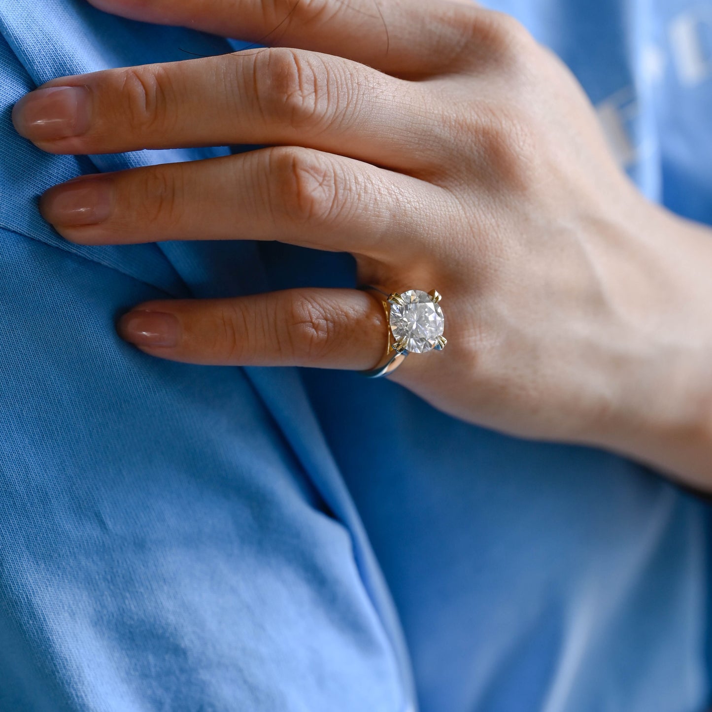 SquareJewelry round cut moissanite engagement ring Solid Gold Thick Solitaire Round Cut Moissanite Engagement Ring (Copy)