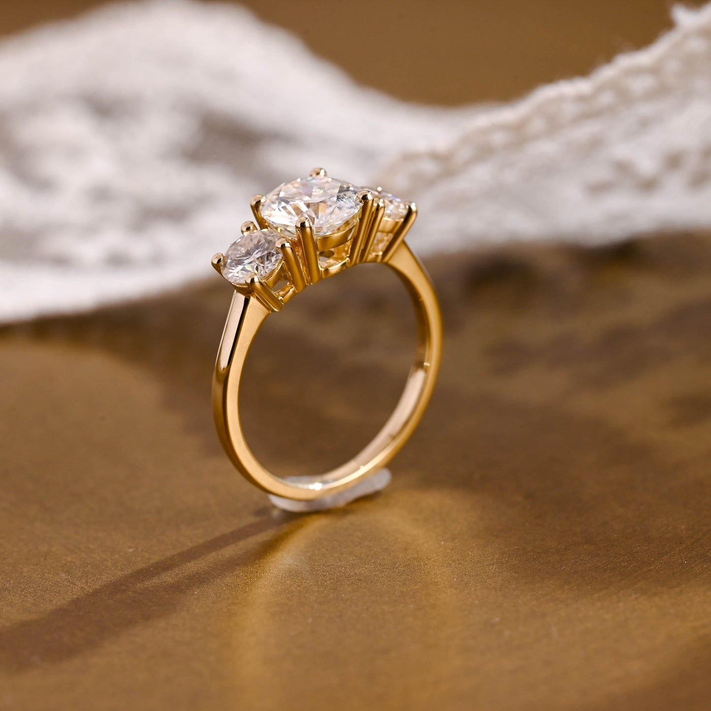 SquareJewelry round cut moissanite engagement ring Three Stone Round Cut Moissanite Engagement Ring
