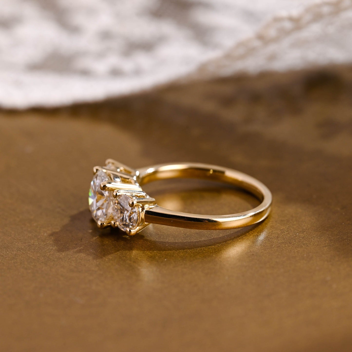 SquareJewelry round cut moissanite engagement ring Three Stone Round Cut Moissanite Engagement Ring
