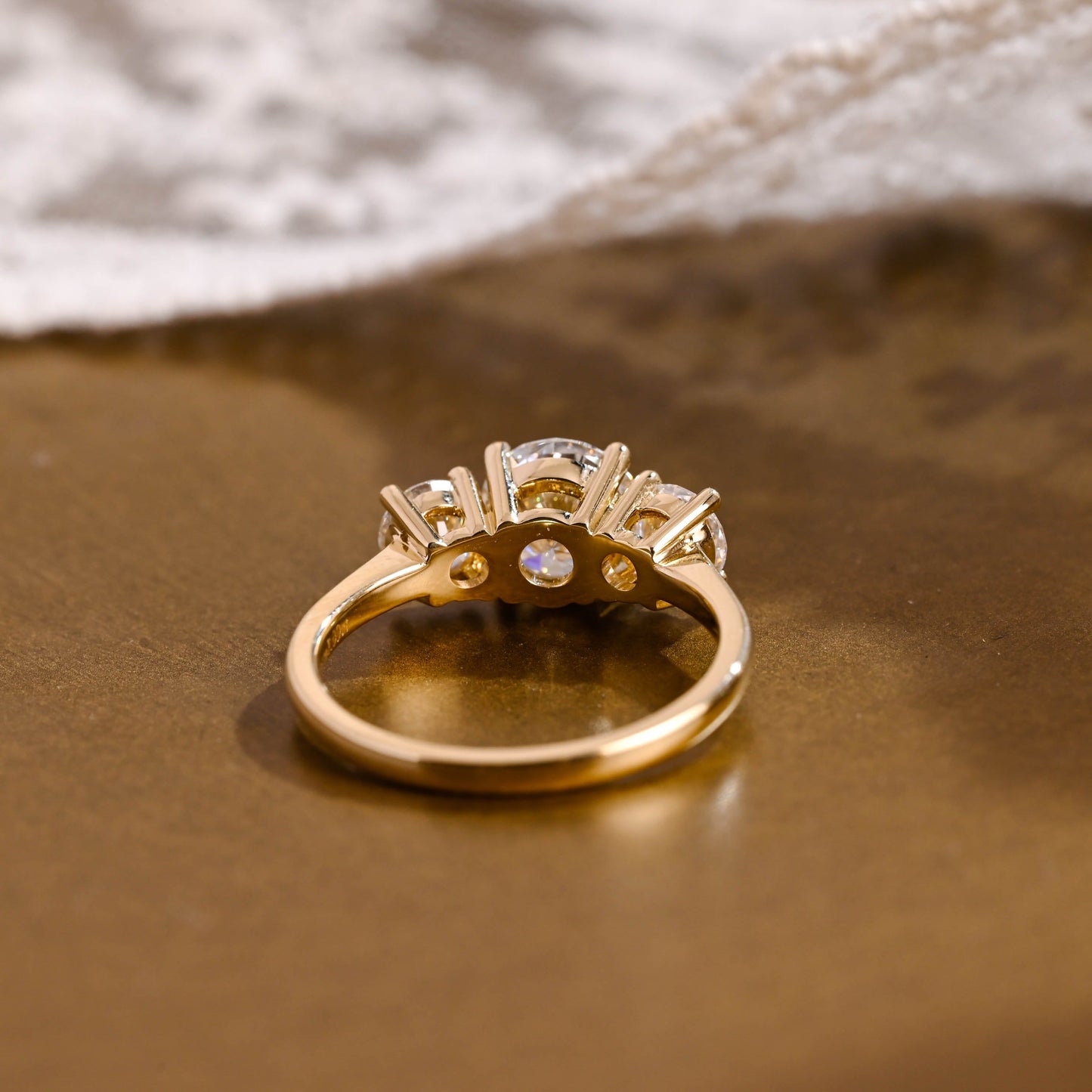 SquareJewelry round cut moissanite engagement ring Three Stone Round Cut Moissanite Engagement Ring