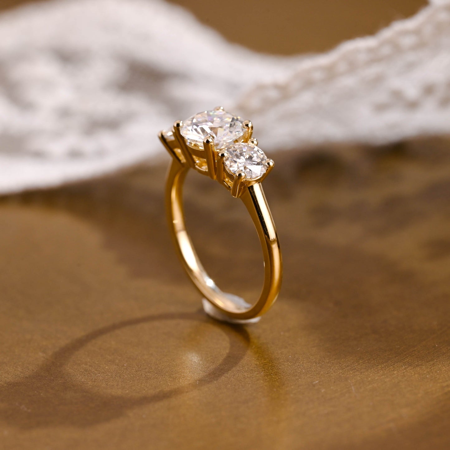 SquareJewelry round cut moissanite engagement ring Three Stone Round Cut Moissanite Engagement Ring