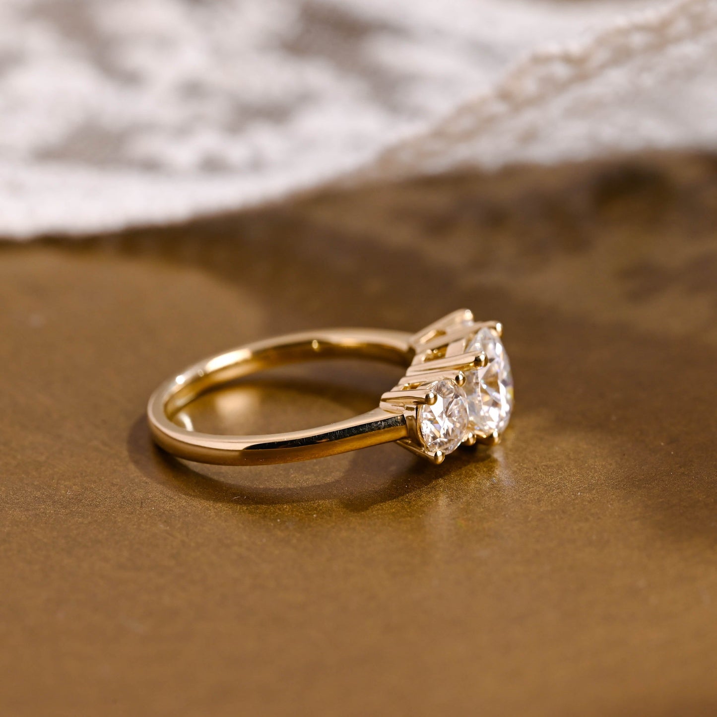 SquareJewelry round cut moissanite engagement ring Three Stone Round Cut Moissanite Engagement Ring