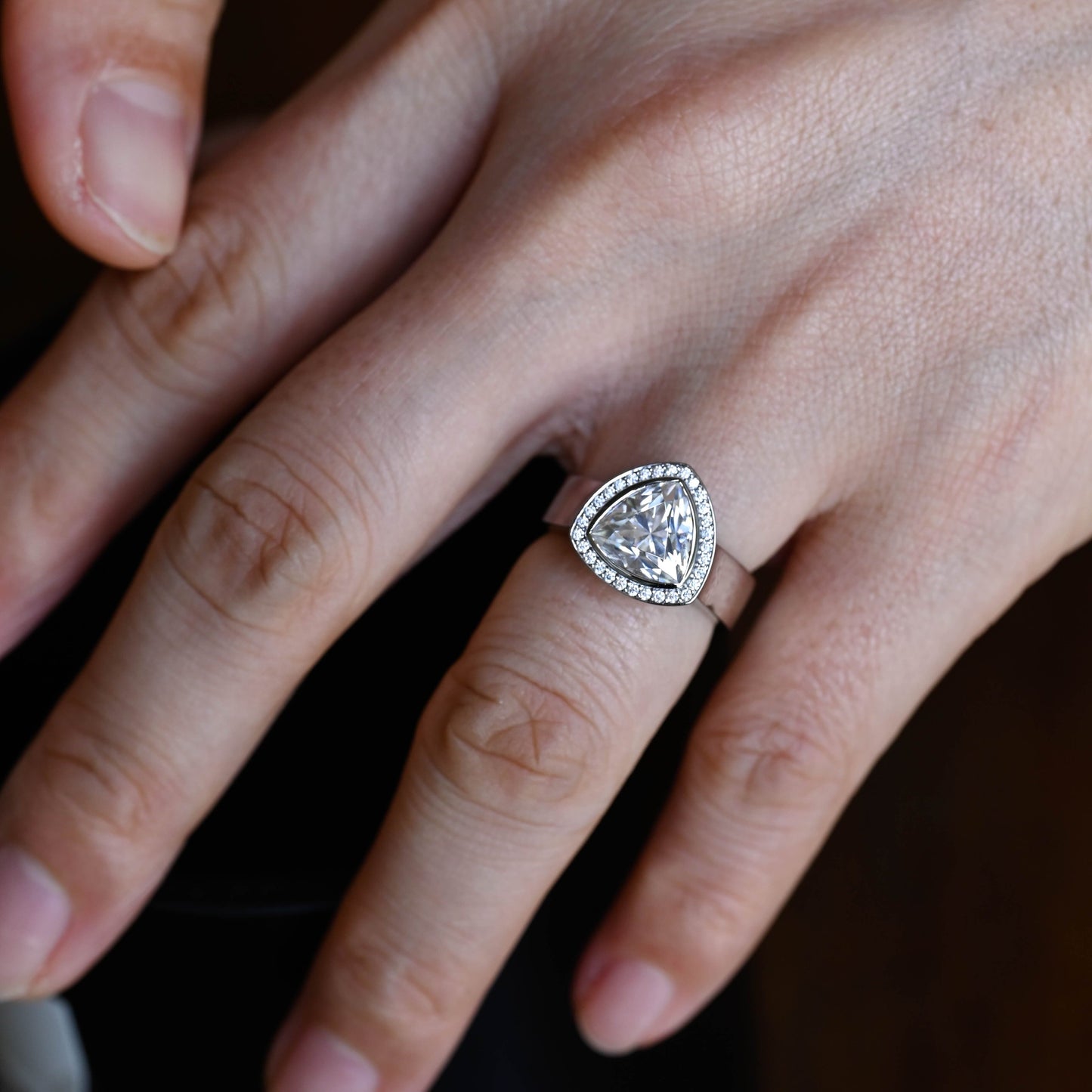 SquareJewelry trillion cut moissanite engagement ring Solid Gold 5mm Wide Band Trillion Cut Moissanite Engagement Ring