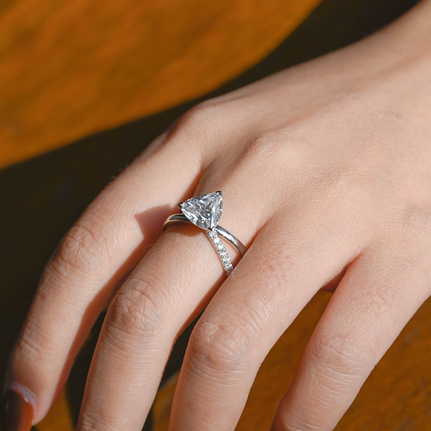 SquareJewelry trillion cut moissanite engagement ring Solid Gold Split Shank Trillion Cut Moissanite Engagement Ring