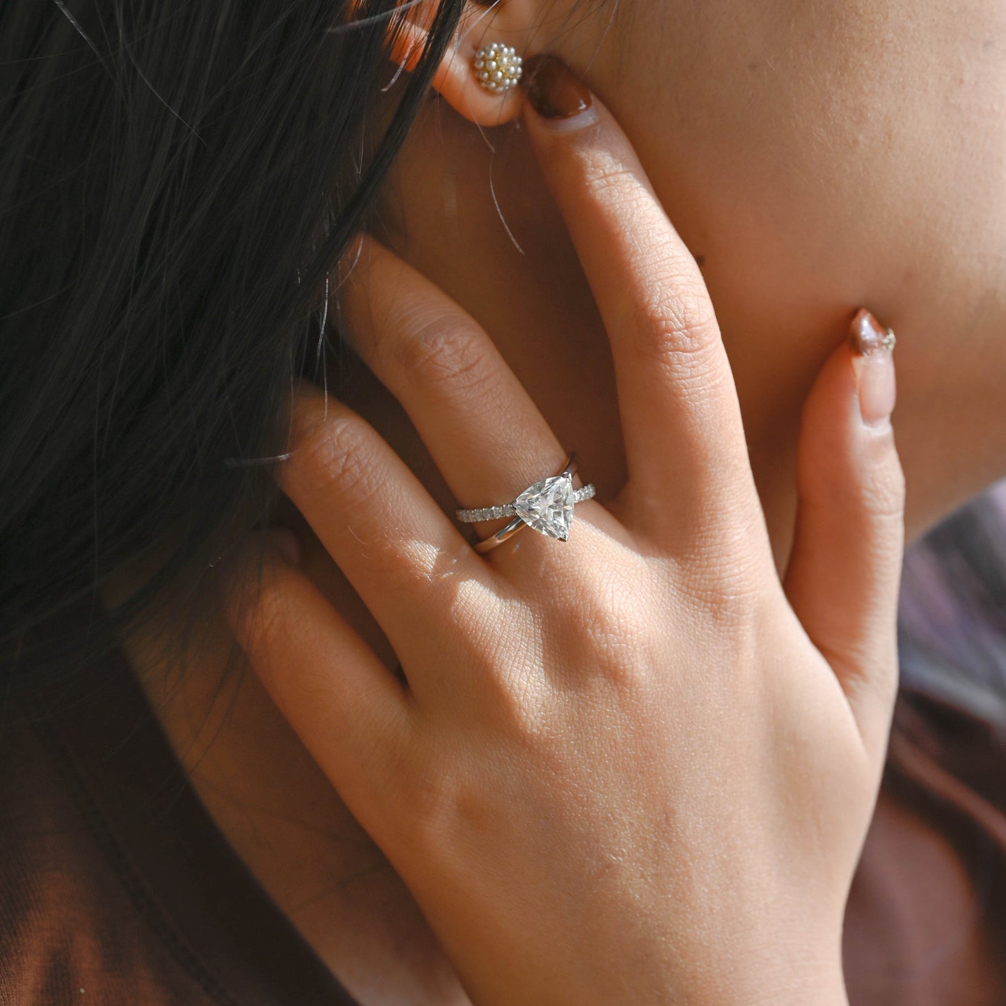 SquareJewelry trillion cut moissanite engagement ring Solid Gold Split Shank Trillion Cut Moissanite Engagement Ring
