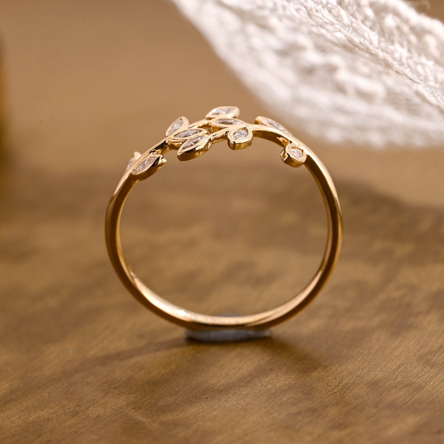 SquareJewelry women's wedding ring Nature Inspired Leaf Marquise Moissanite Band