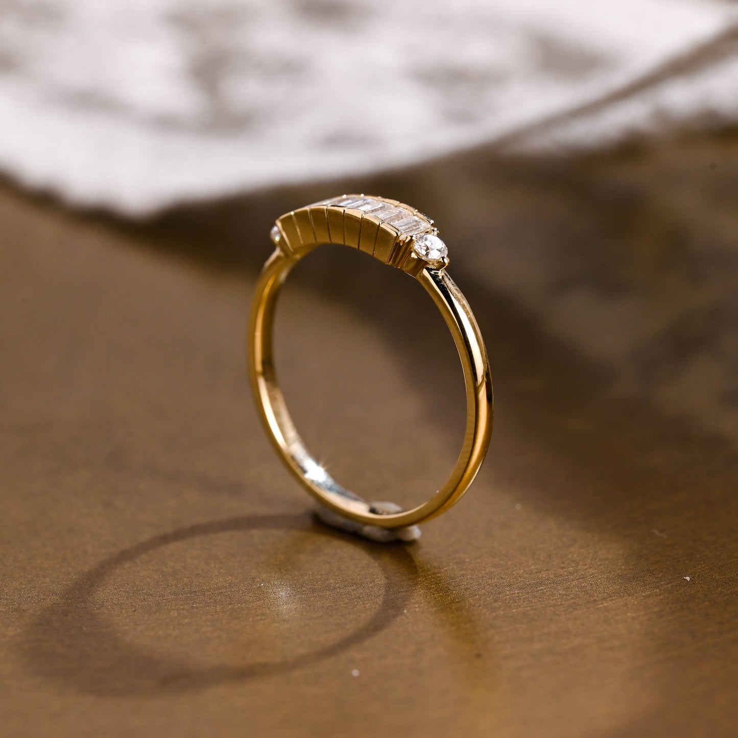 SquareJewelry women's wedding ring Solid Gold Baguette & Round Moissanite Wedding Band