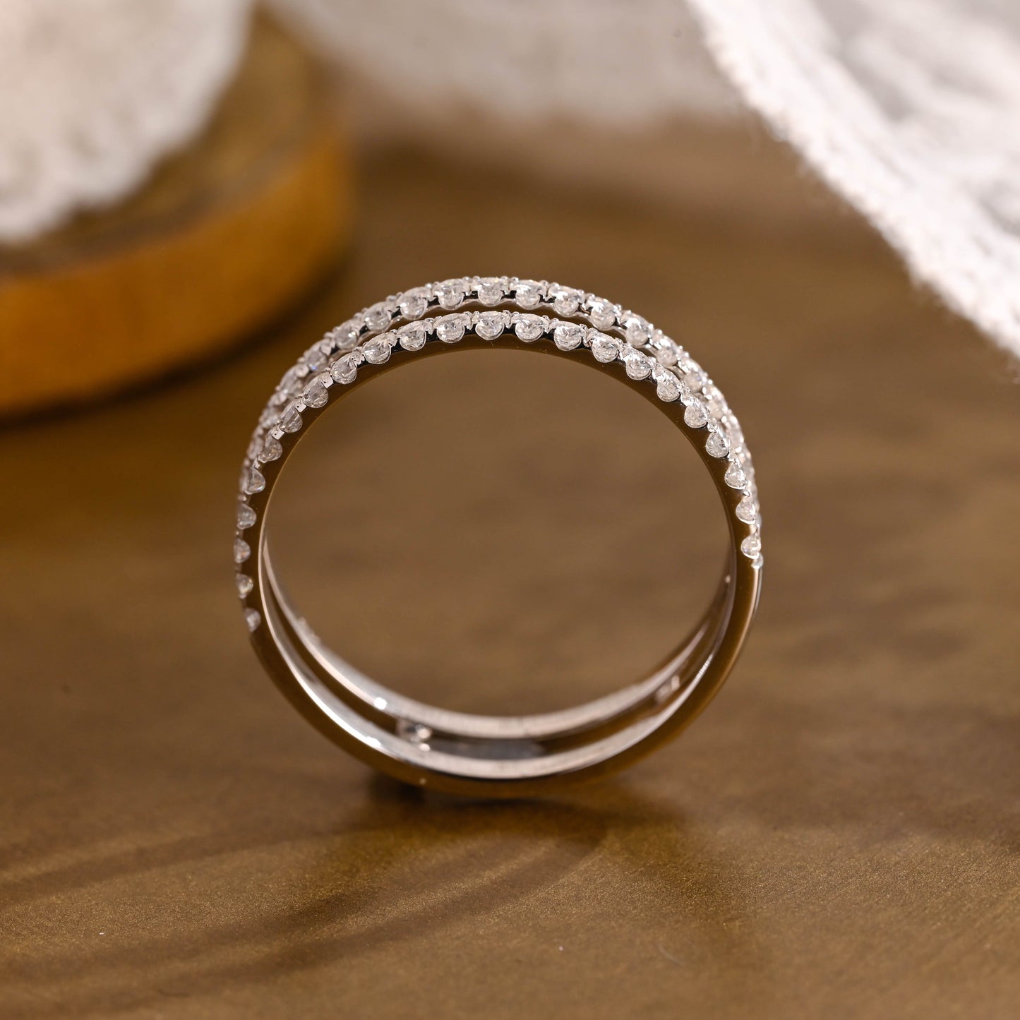SquareJewelry women's wedding ring Solid Gold Double Enhancers Half Eternity Moissanite Wedding Band