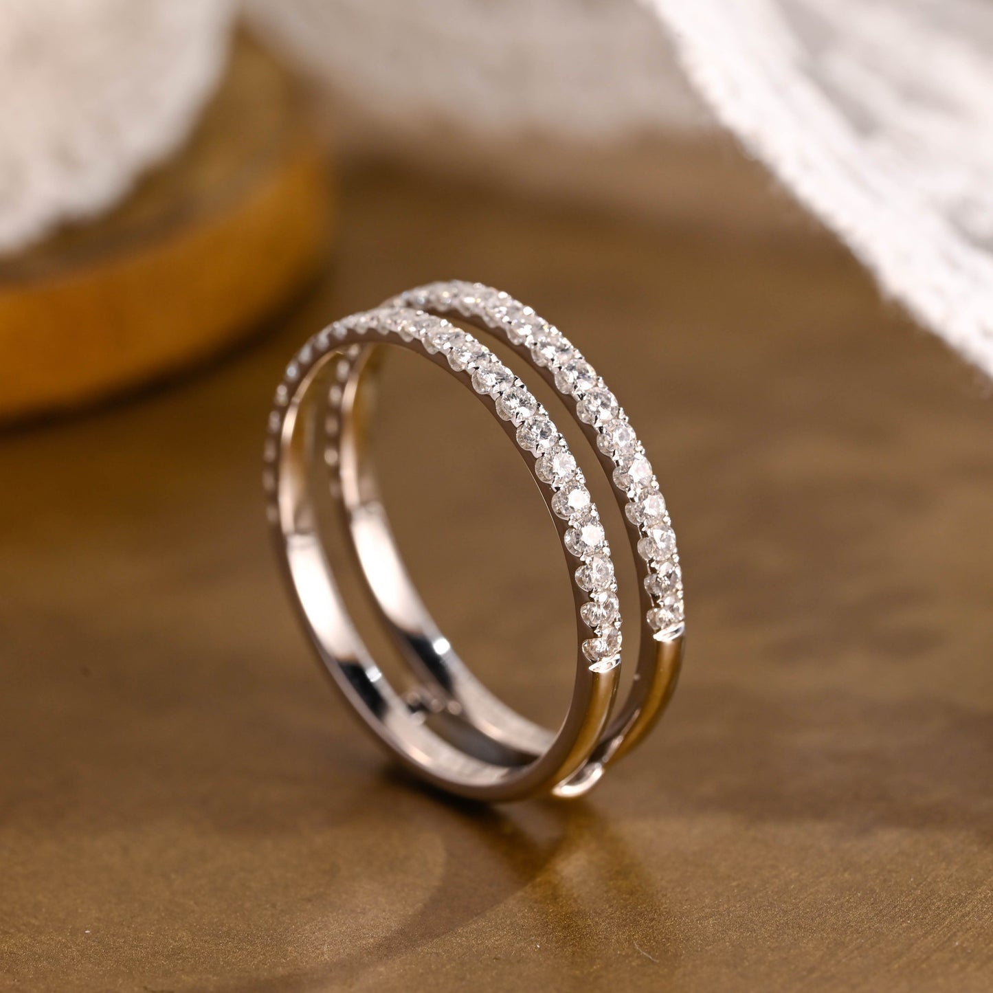 SquareJewelry women's wedding ring Solid Gold Double Enhancers Half Eternity Moissanite Wedding Band