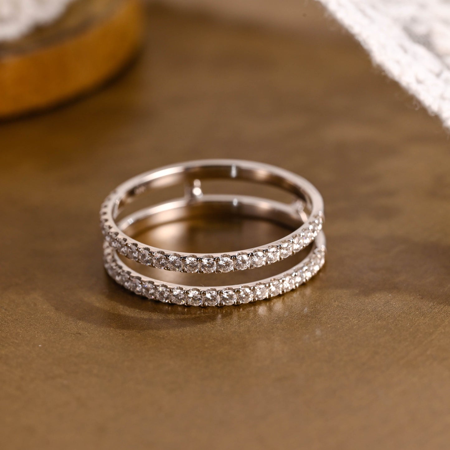 SquareJewelry women's wedding ring Solid Gold Double Enhancers Half Eternity Moissanite Wedding Band
