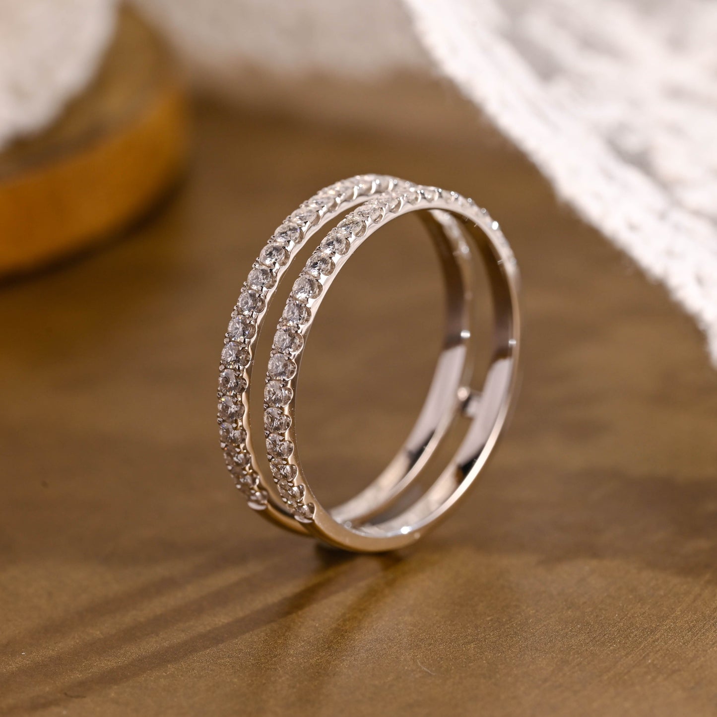 SquareJewelry women's wedding ring Solid Gold Double Enhancers Half Eternity Moissanite Wedding Band