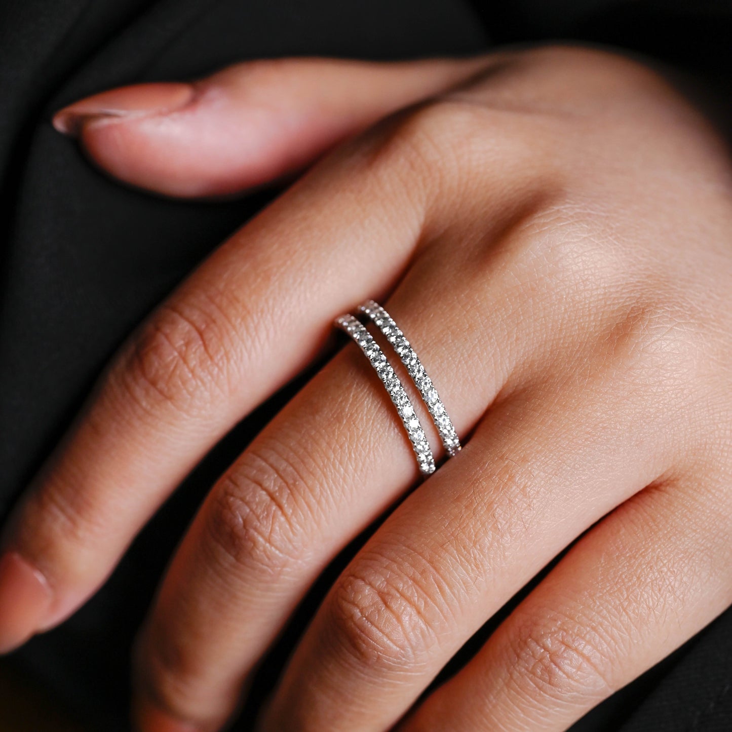 SquareJewelry women's wedding ring Solid Gold Double Enhancers Half Eternity Moissanite Wedding Band
