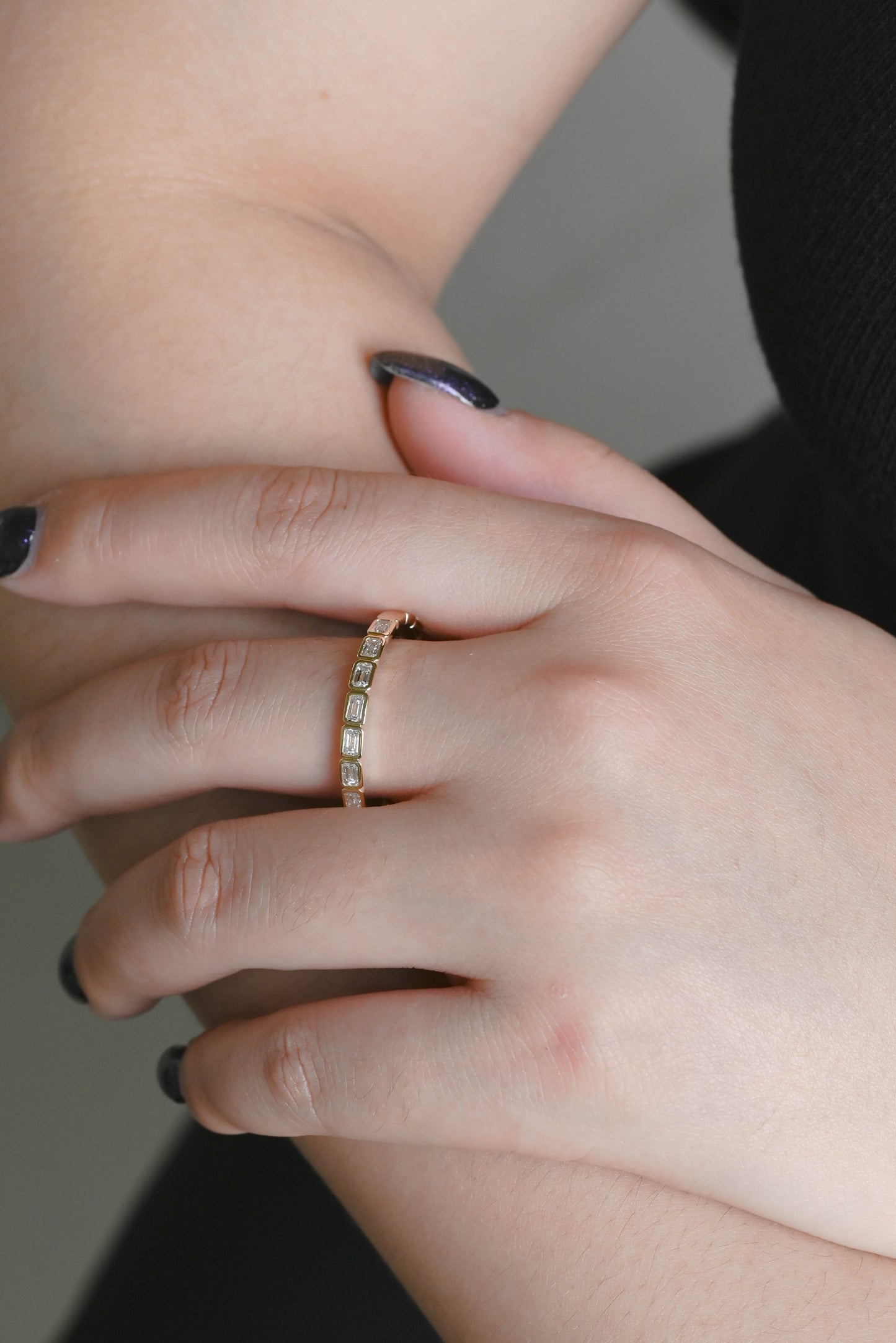 SquareJewelry women's wedding ring Solid Gold Emerald Moissanite Wedding Band