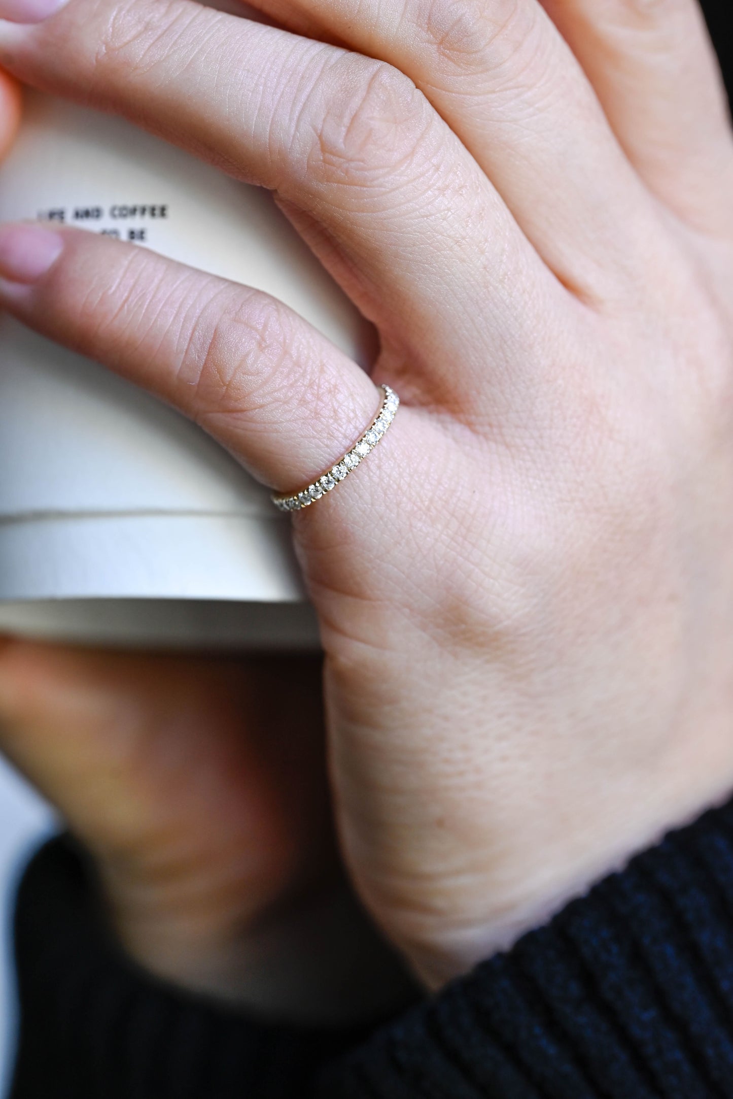 SquareJewelry women's wedding ring Solid Gold Full Eternity Round Cut Moissanite Wedding Band