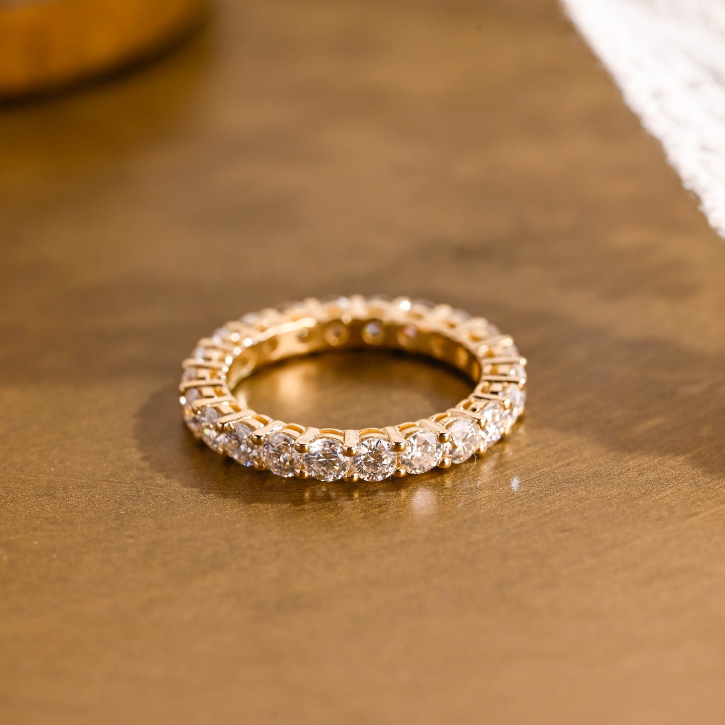 SquareJewelry women's wedding ring Solid Gold Full Eternity Round Moissanite Wedding Band