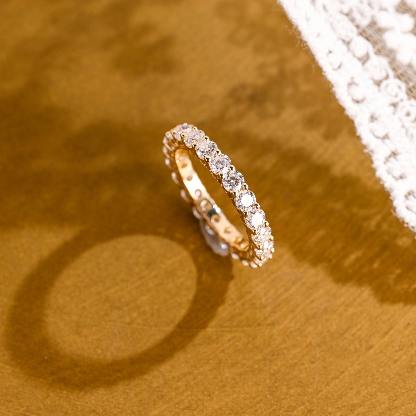 SquareJewelry women's wedding ring Solid Gold Full Eternity Round Moissanite Wedding Band