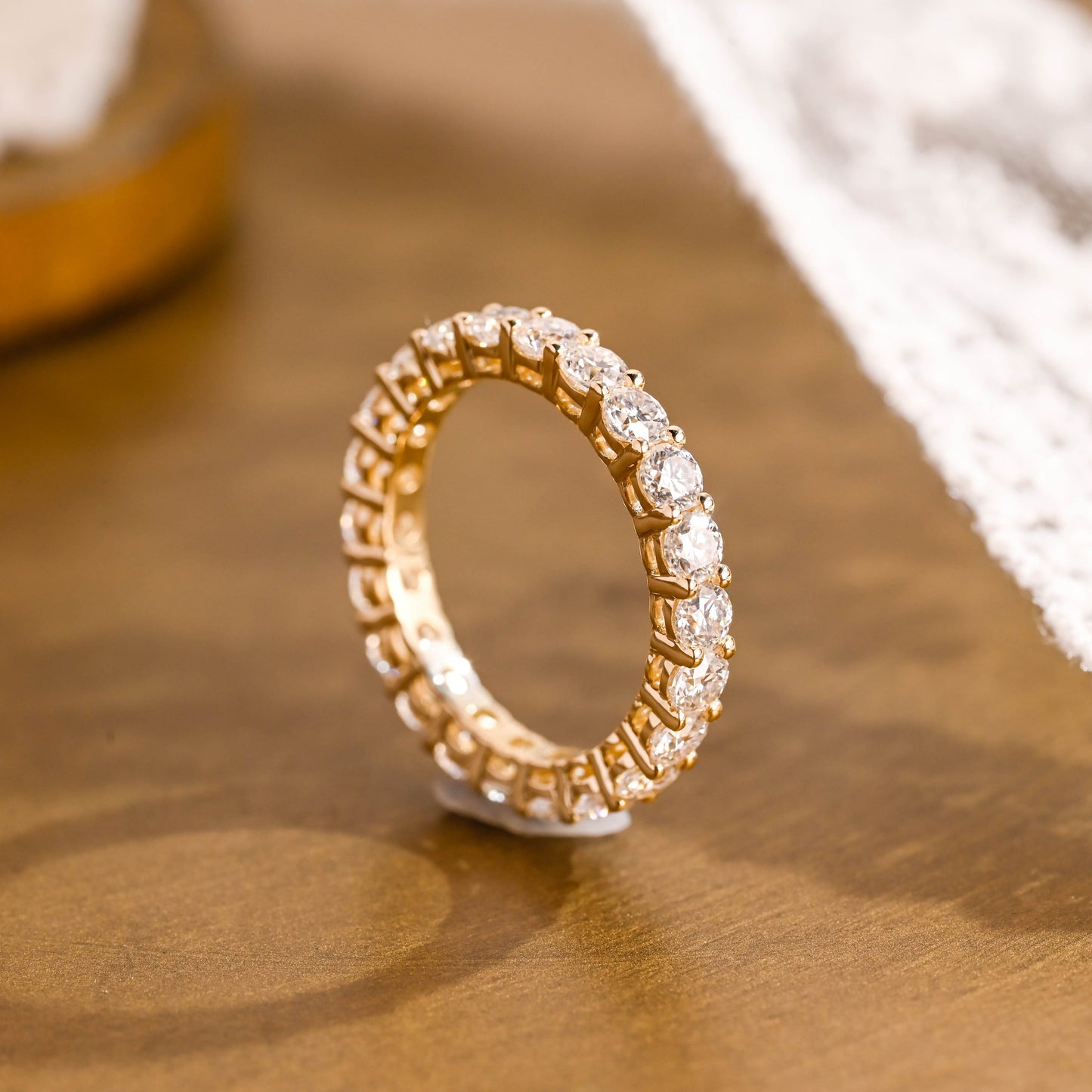 SquareJewelry women's wedding ring Solid Gold Full Eternity Round Moissanite Wedding Band