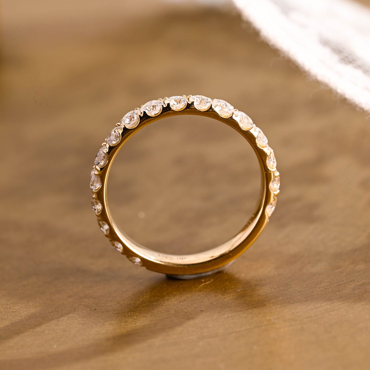 SquareJewelry women's wedding ring Solid Gold Half Eternity 3.5mm Width Round Moissanite Wedding Band