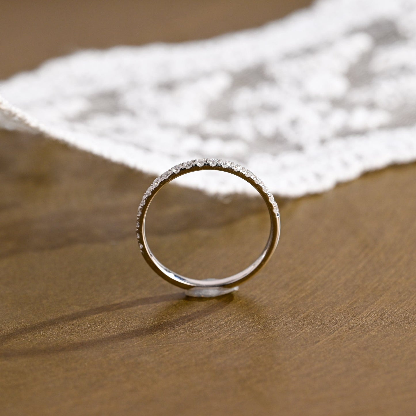 SquareJewelry women's wedding ring Solid Gold Half Eternity Round Cut Moissanite Wedding Band