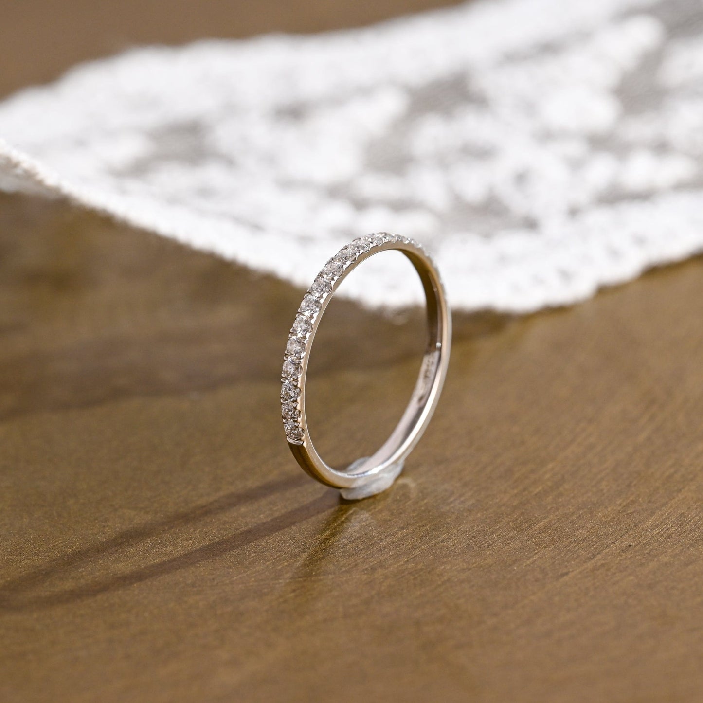 SquareJewelry women's wedding ring Solid Gold Half Eternity Round Cut Moissanite Wedding Band