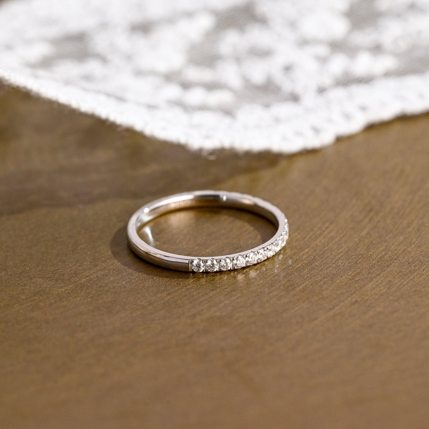 SquareJewelry women's wedding ring Solid Gold Half Eternity Round Cut Moissanite Wedding Band