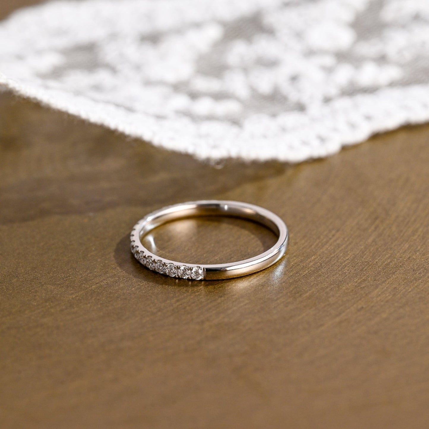 SquareJewelry women's wedding ring Solid Gold Half Eternity Round Cut Moissanite Wedding Band