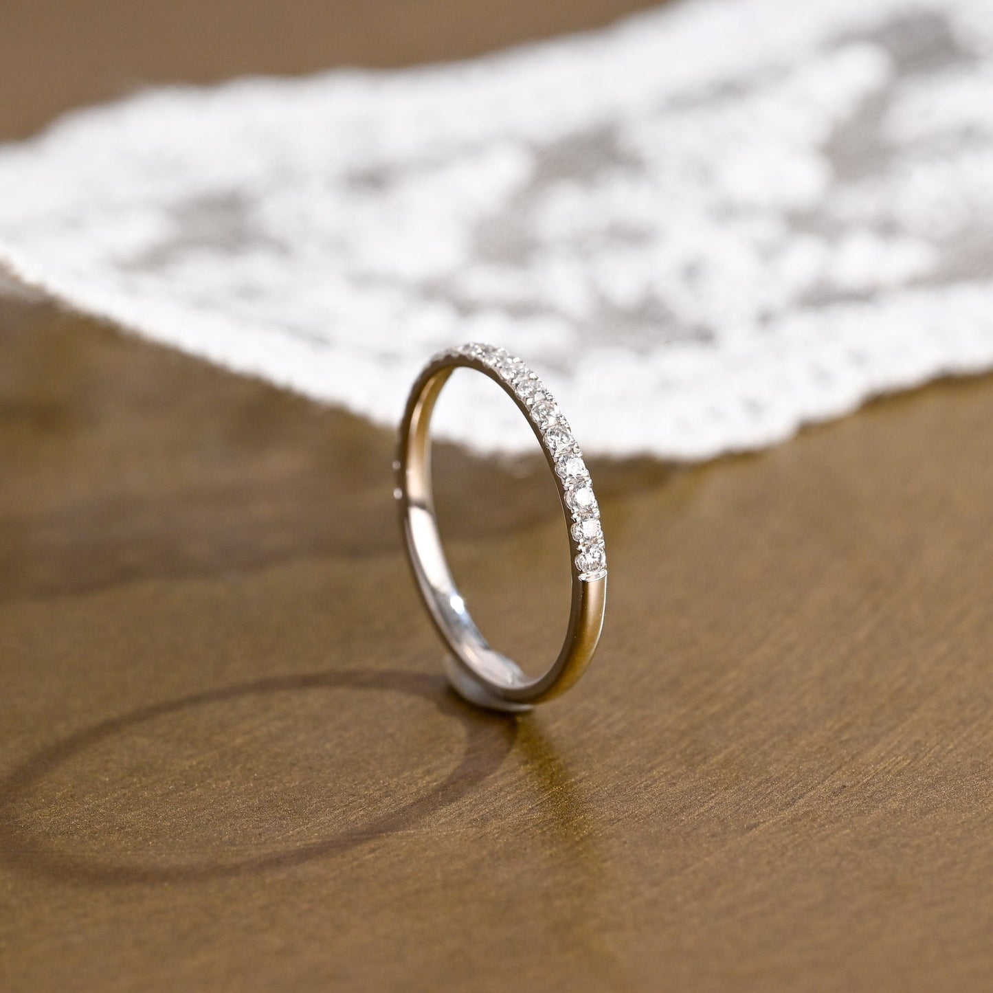 SquareJewelry women's wedding ring Solid Gold Half Eternity Round Cut Moissanite Wedding Band