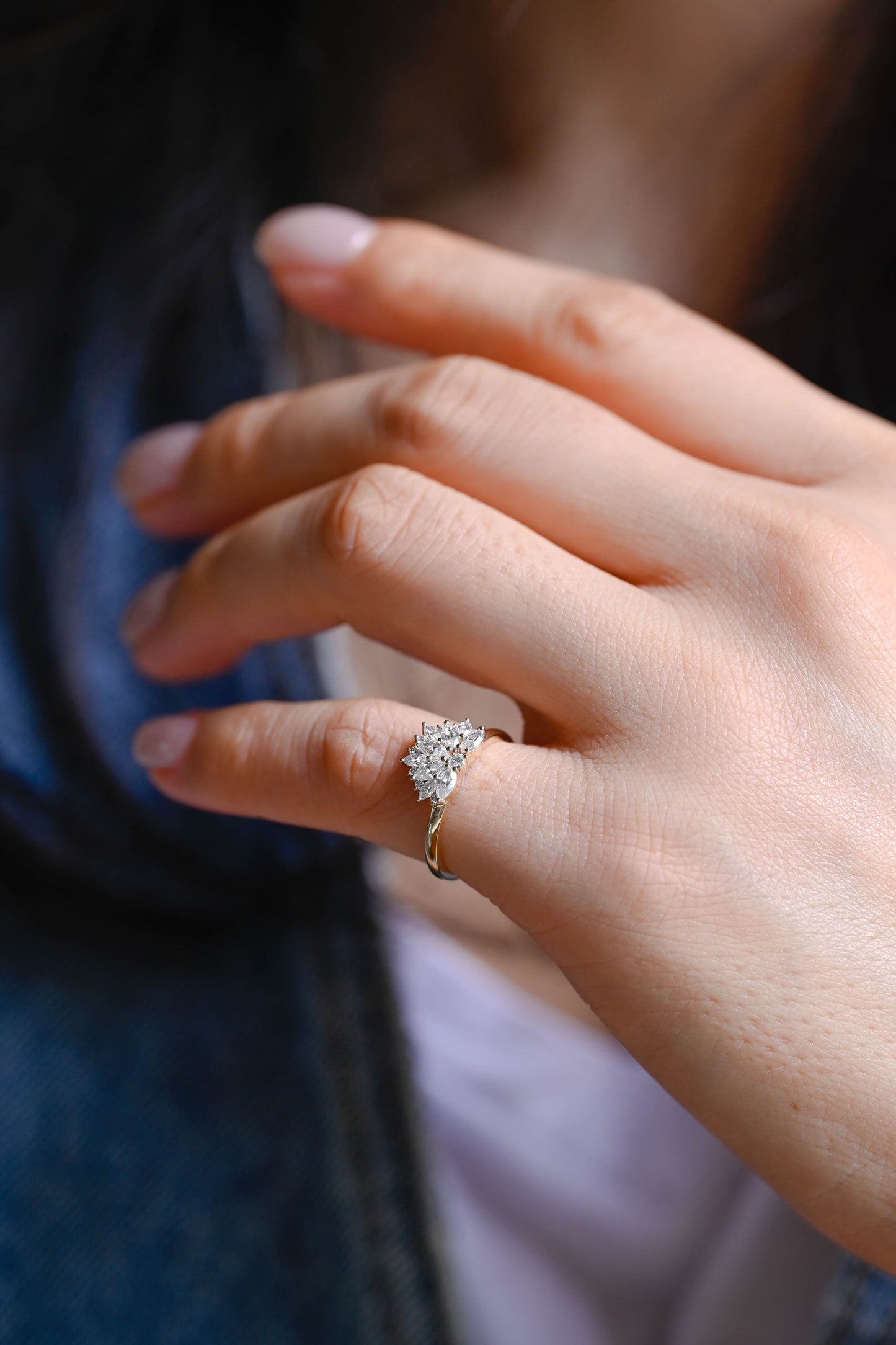 SquareJewelry women's wedding ring Solid Gold Marquise & Round Moissanite Floral Wedding Band