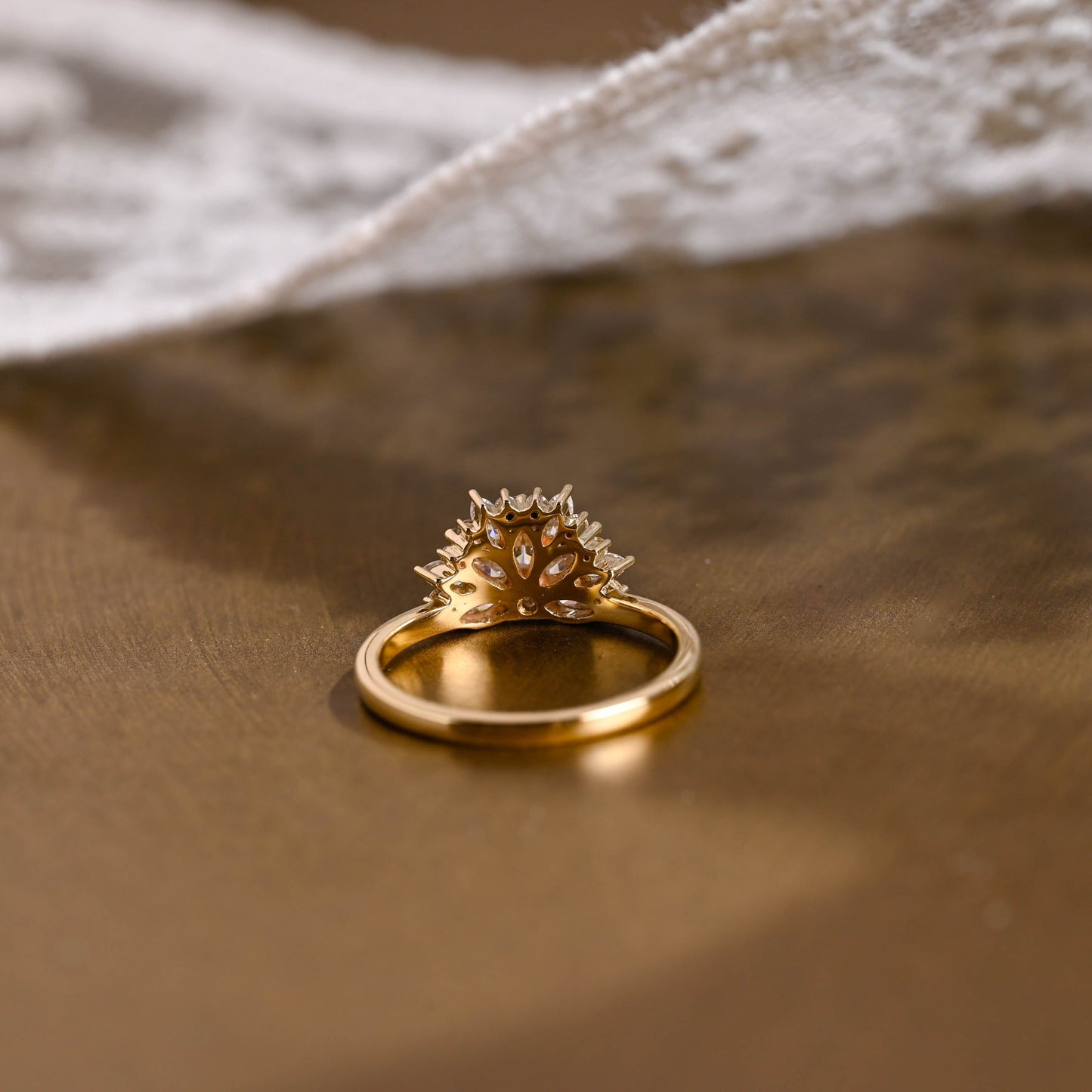 SquareJewelry women's wedding ring Solid Gold Marquise & Round Moissanite Floral Wedding Band