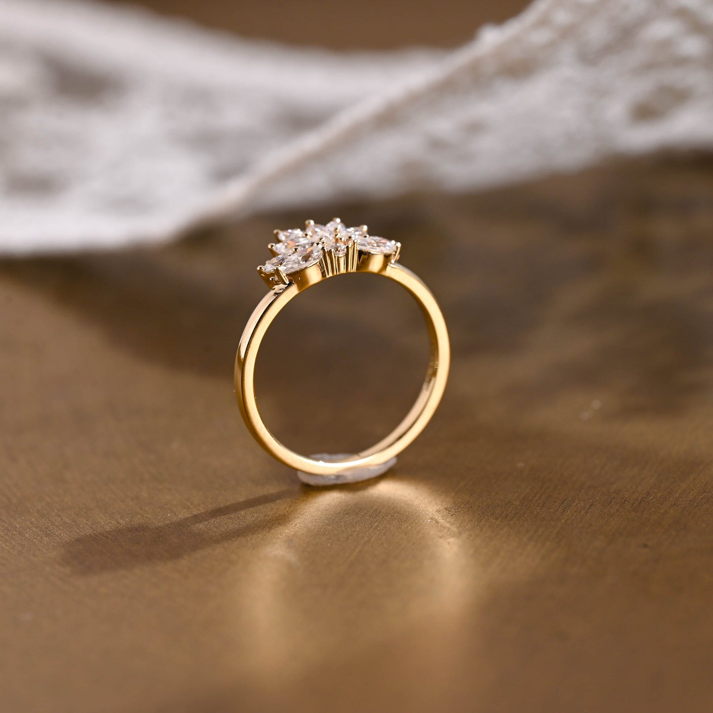 SquareJewelry women's wedding ring Solid Gold Marquise & Round Moissanite Floral Wedding Band