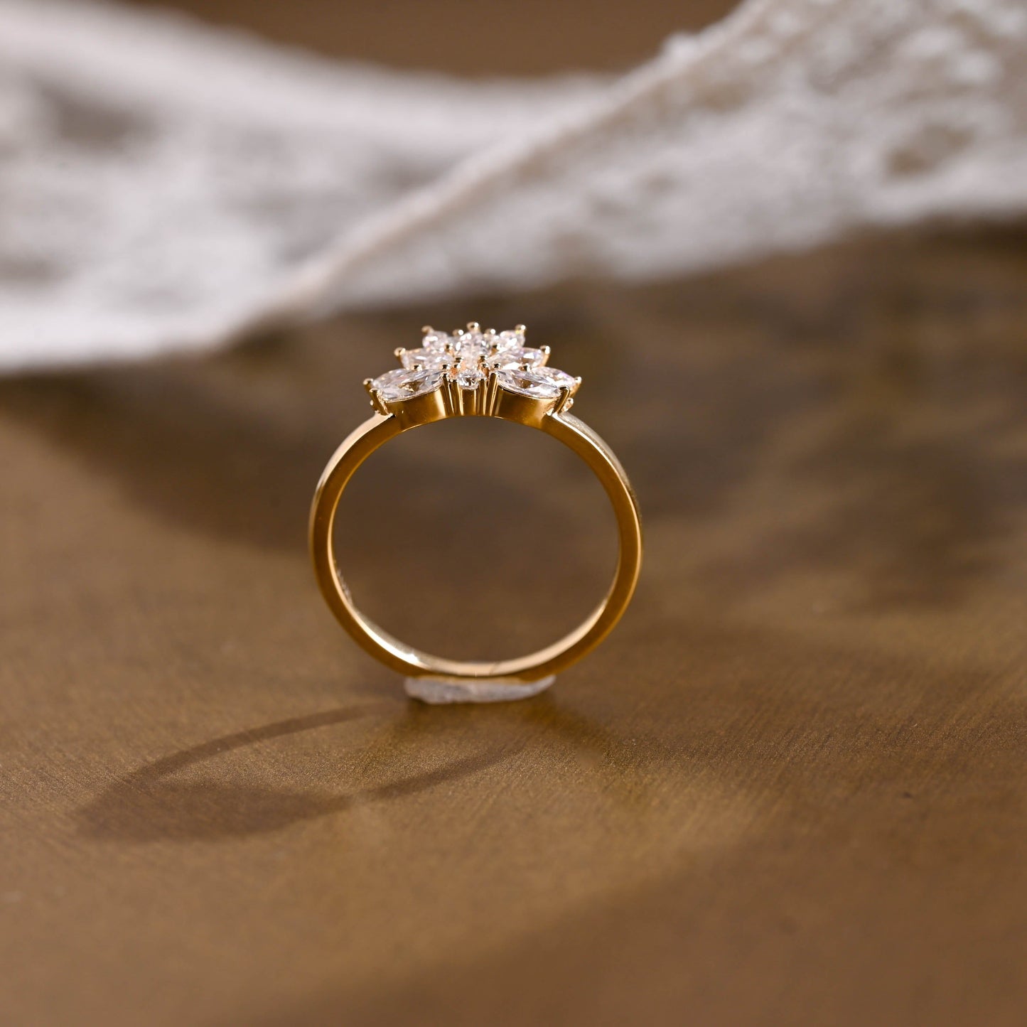 SquareJewelry women's wedding ring Solid Gold Marquise & Round Moissanite Floral Wedding Band