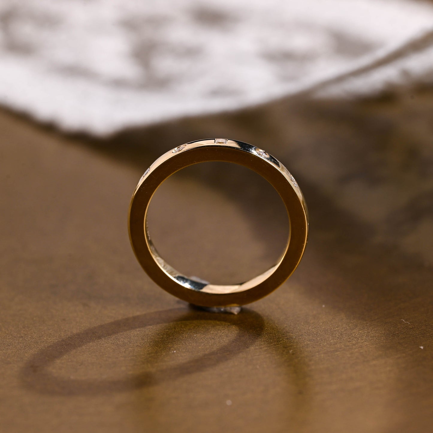 SquareJewelry women's wedding ring Solid Gold Thick Round Moissanite Wedding Band