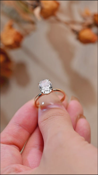 Solid Gold Crushed Ice  Oval Moissanite Engagement Ring