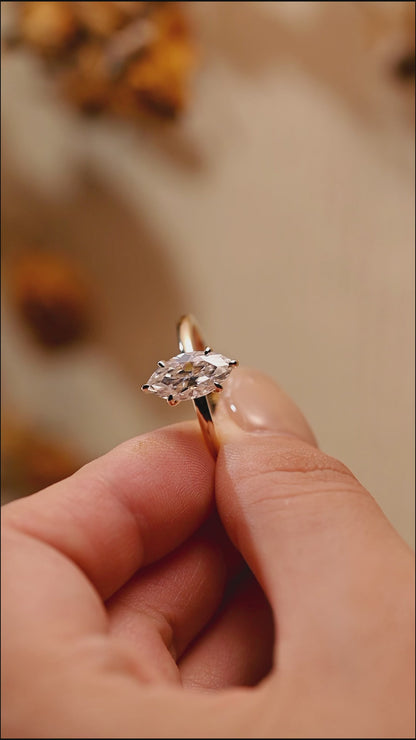 Solid Gold Marquise Cut Moissanite Engagement Ring