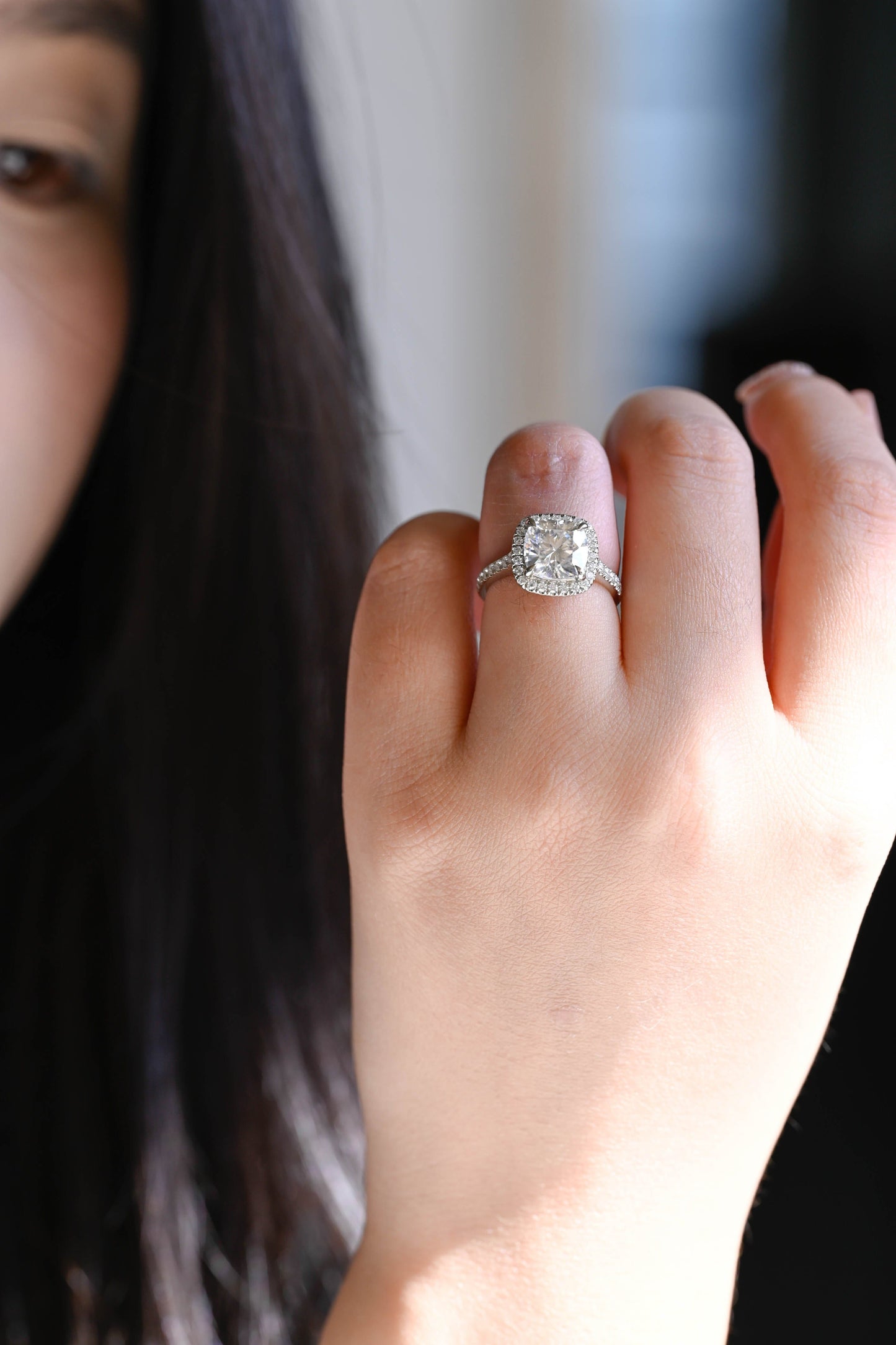 SquareJewelry cushion cut moissanite engagement ring Solid Gold Halo & Pave Cushion Moissanite Engagement Ring