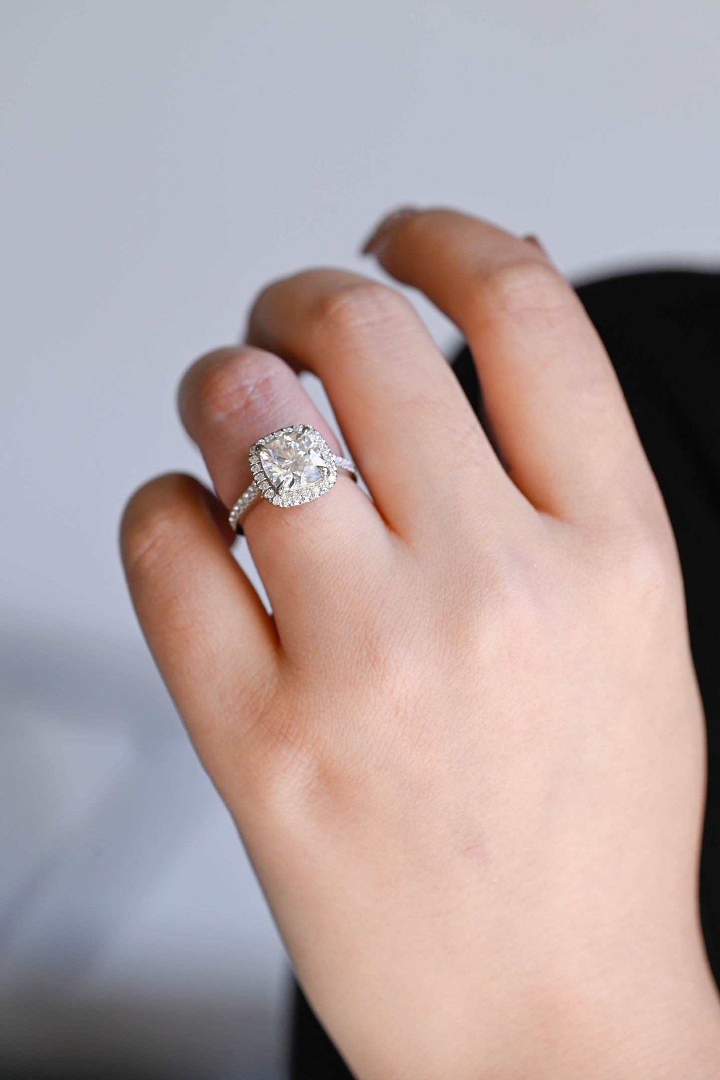 SquareJewelry cushion cut moissanite engagement ring Solid Gold Halo & Pave Cushion Moissanite Engagement Ring