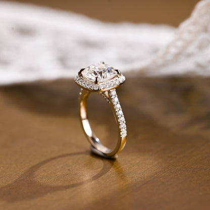 SquareJewelry cushion cut moissanite engagement ring Solid Gold Halo & Pave Cushion Moissanite Engagement Ring