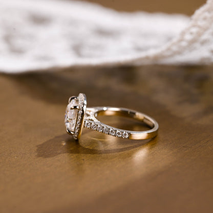 SquareJewelry cushion cut moissanite engagement ring Solid Gold Halo & Pave Cushion Moissanite Engagement Ring