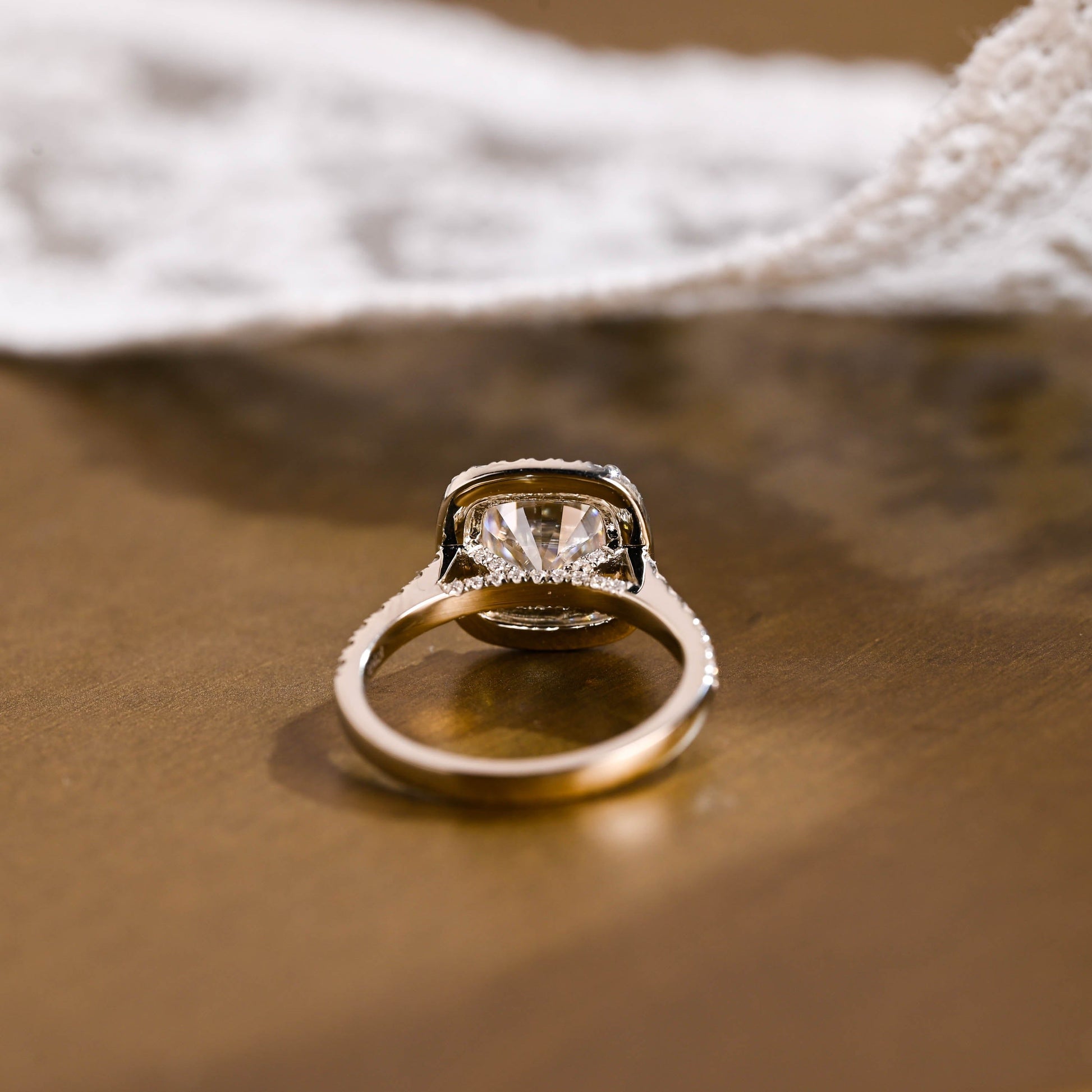 SquareJewelry cushion cut moissanite engagement ring Solid Gold Halo & Pave Cushion Moissanite Engagement Ring