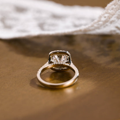 SquareJewelry cushion cut moissanite engagement ring Solid Gold Halo & Pave Cushion Moissanite Engagement Ring