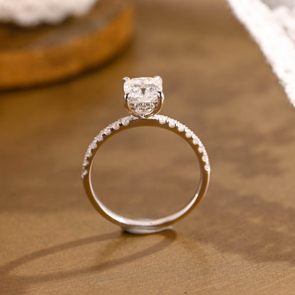 SquareJewelry cushion cut moissanite engagement ring Solid Gold Hidden Halo Cushion Moissanite Engagement Ring