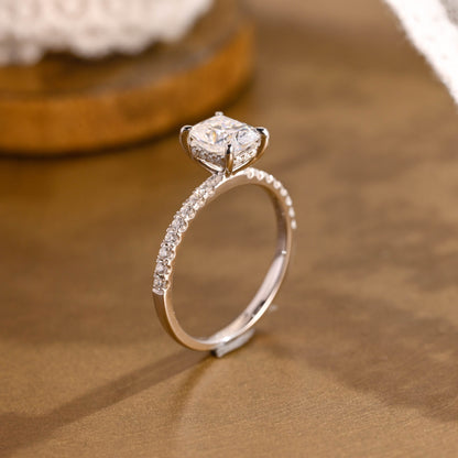 SquareJewelry cushion cut moissanite engagement ring Solid Gold Hidden Halo Cushion Moissanite Engagement Ring
