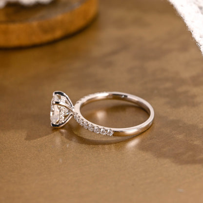 SquareJewelry cushion cut moissanite engagement ring Solid Gold Hidden Halo Cushion Moissanite Engagement Ring