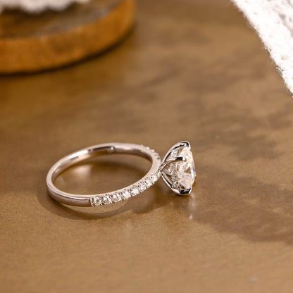 SquareJewelry cushion cut moissanite engagement ring Solid Gold Hidden Halo Cushion Moissanite Engagement Ring