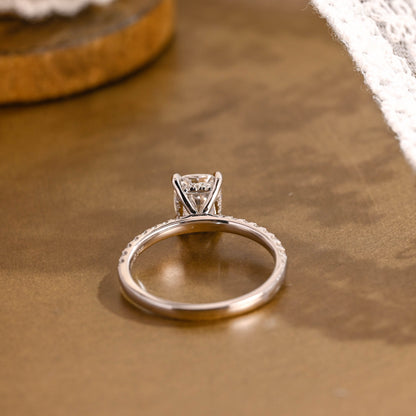 SquareJewelry cushion cut moissanite engagement ring Solid Gold Hidden Halo Cushion Moissanite Engagement Ring