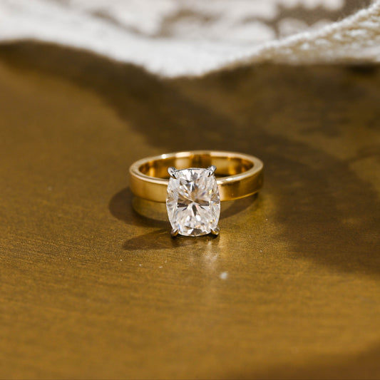SquareJewelry cushion cut moissanite engagement ring Solid Gold Hidden Halo Two Tone Elongated Cushion Cut Moissanite Engagement Ring