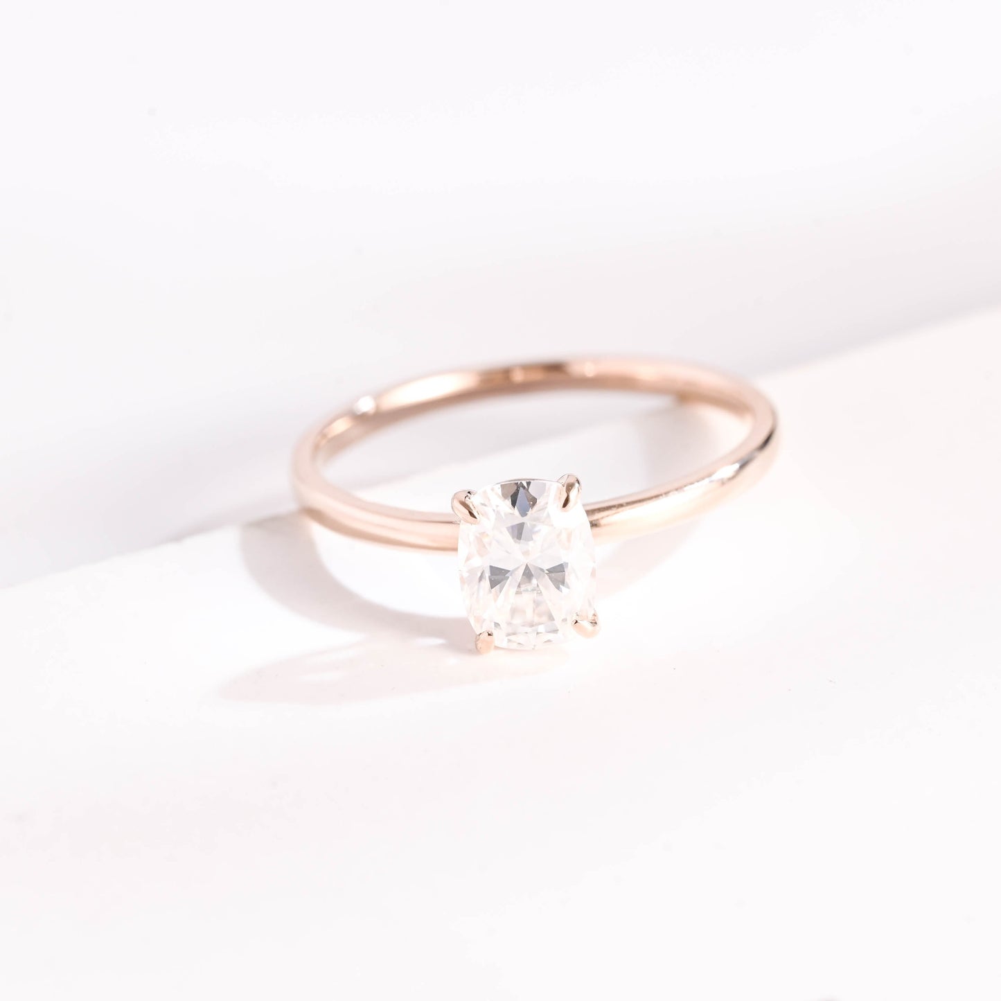 SquareJewelry cushion cut moissanite engagement ring Solid Gold Solitaire Elongated Cushion Cut Moissanite Engagement Ring