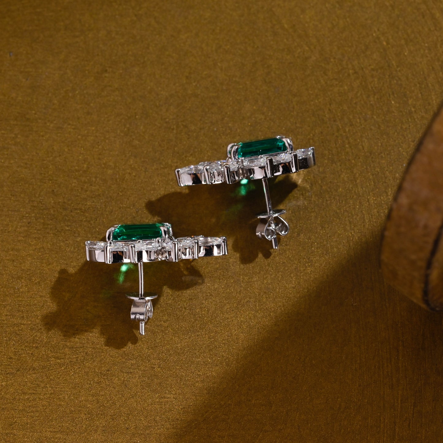 SquareJewelry earrings Leaf Cluster Lab Grown Emerald Earrings Studs