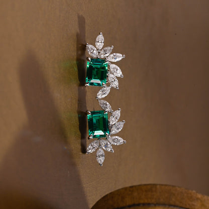 SquareJewelry earrings Leaf Cluster Lab Grown Emerald Earrings Studs